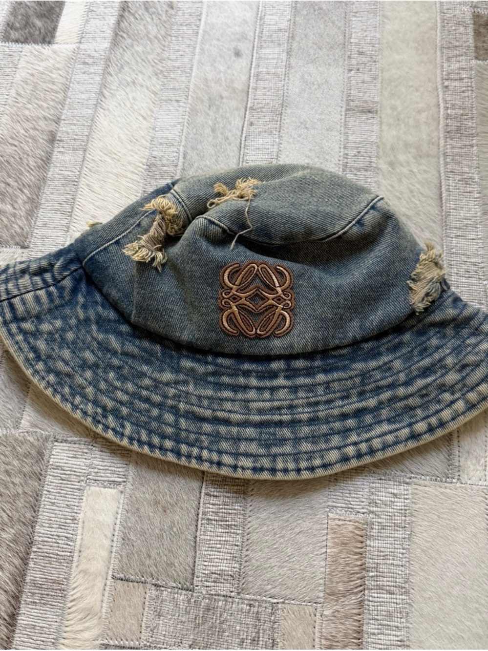 Loewe Blue and Cream Tie-Dye Denim Bucket Hat